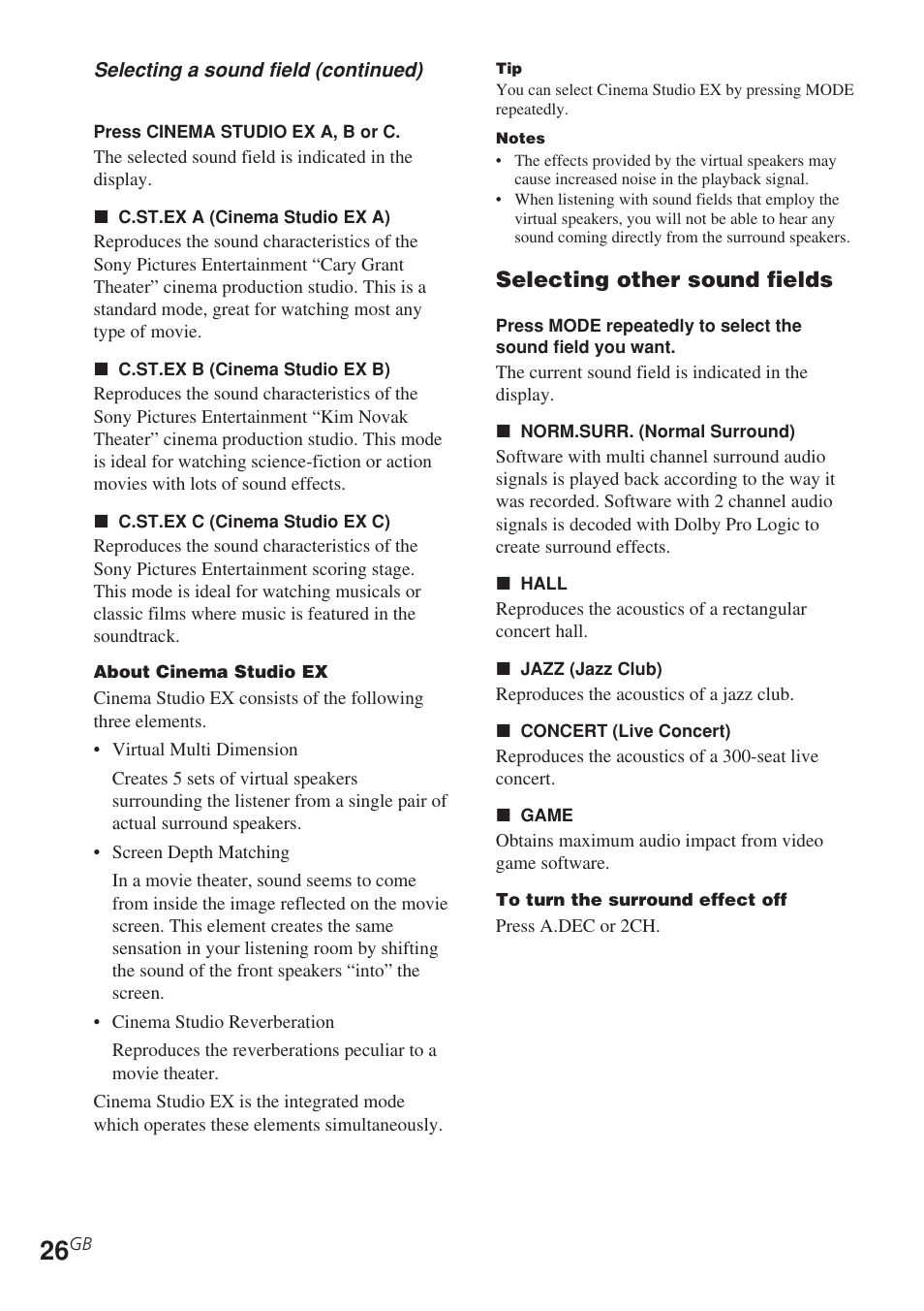 Selecting other sound fields | Sony STR-DE685 User Manual | Page 26 / 60