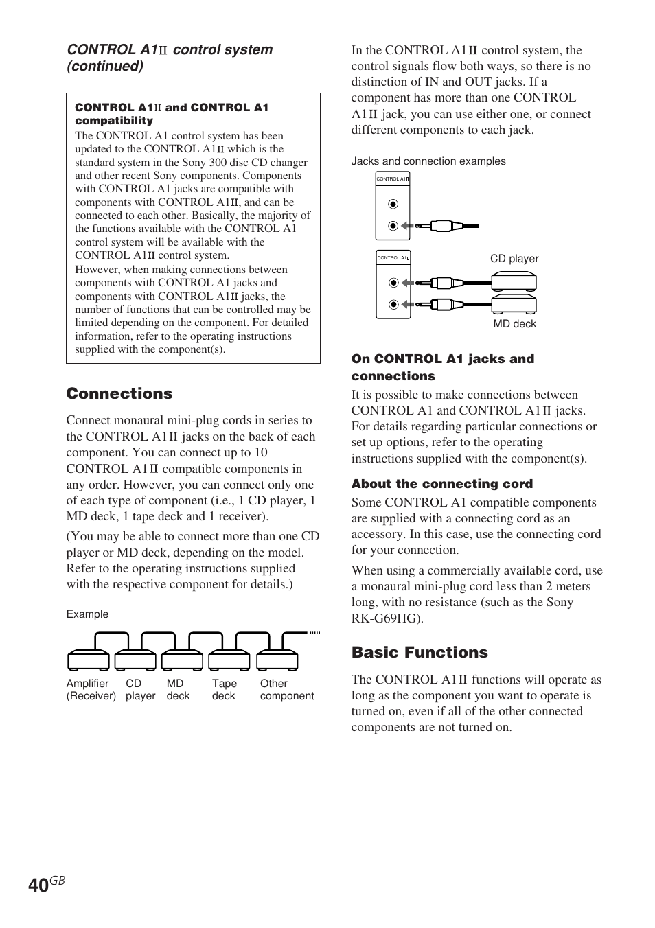 Basic functions, Connections | Sony STR-DE685 User Manual | Page 40 / 60