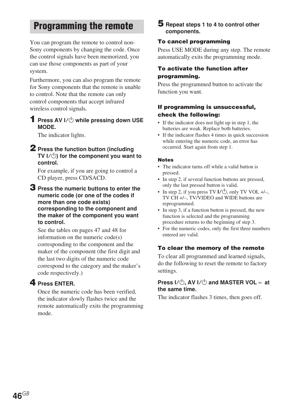 Programming the remote | Sony STR-DE685 User Manual | Page 46 / 60