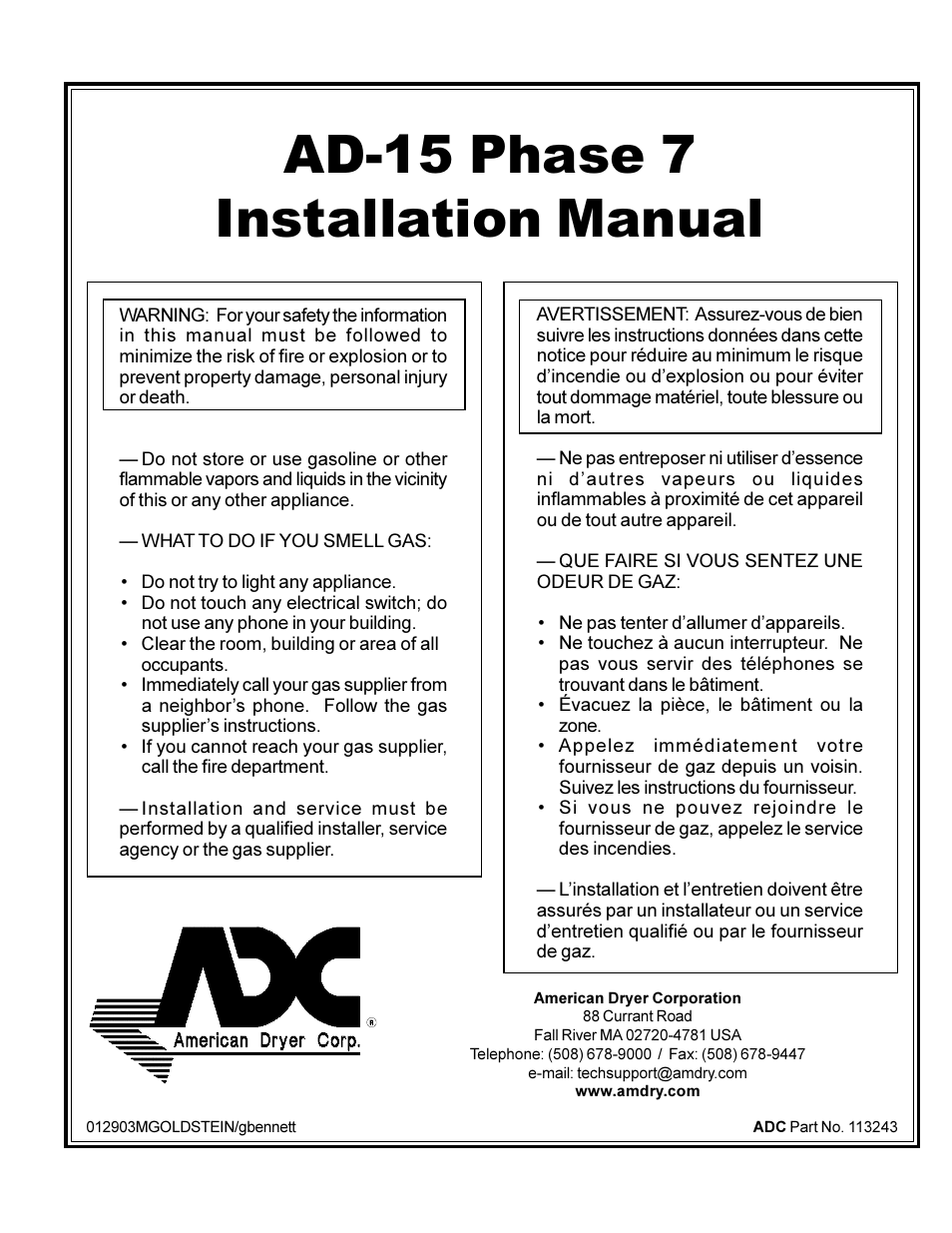 American Dryer Corp. AD-15 Phase 7 User Manual | 31 pages