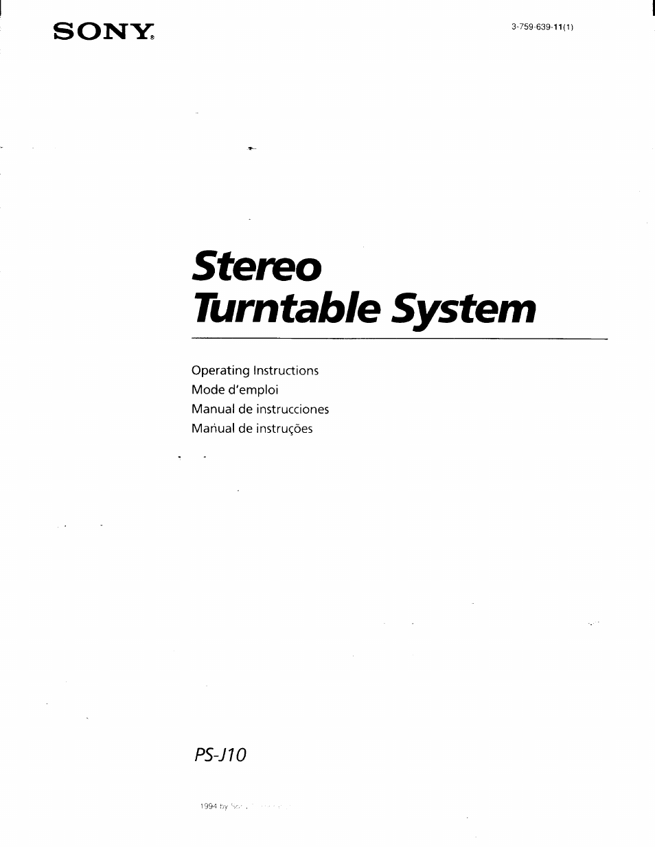 Sony PS-J10 User Manual | 16 pages