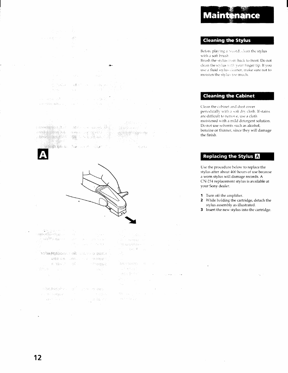 Replacing the stylus | Sony PS-J10 User Manual | Page 12 / 16