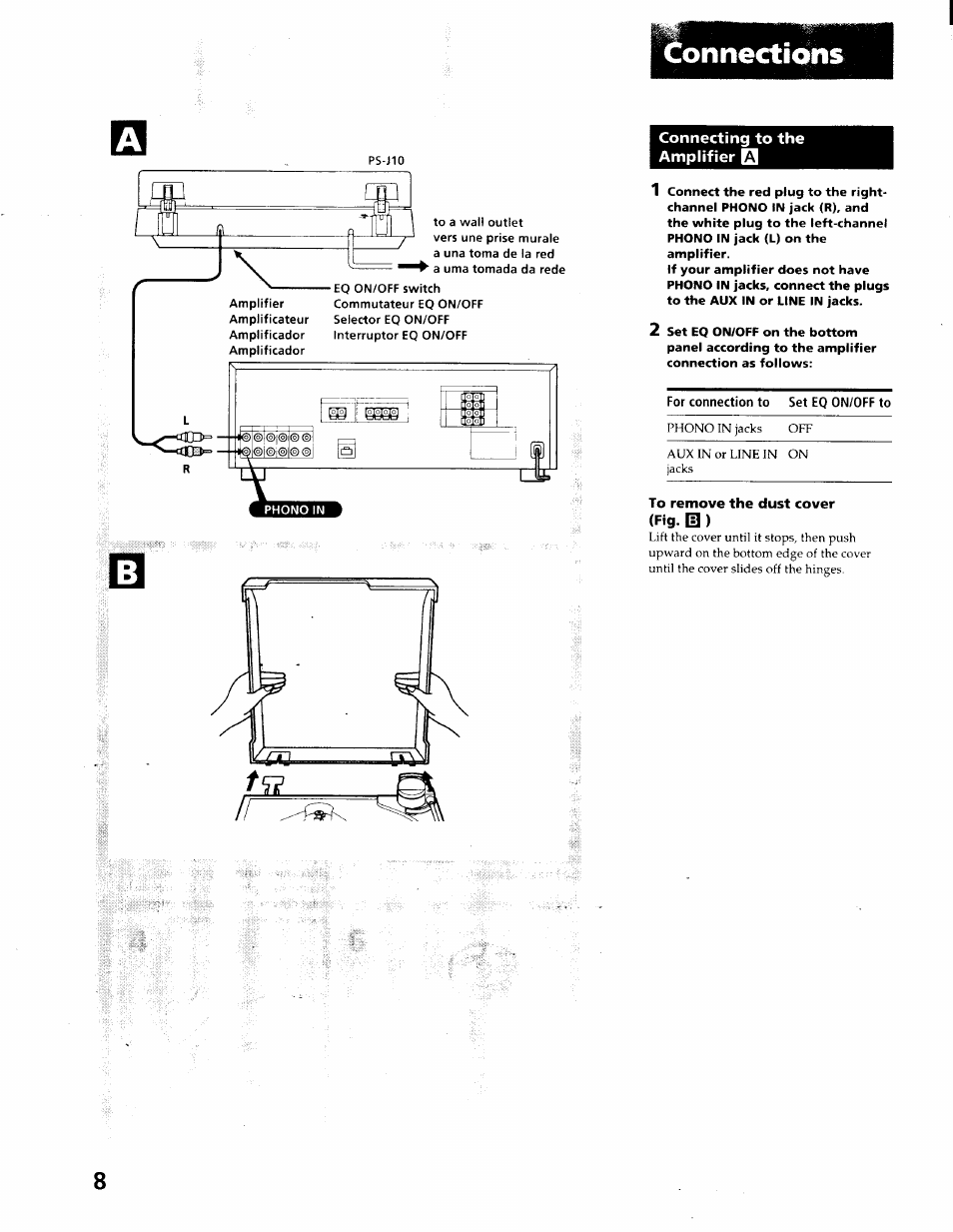 Connecting to the amplifier q | Sony PS-J10 User Manual | Page 8 / 16