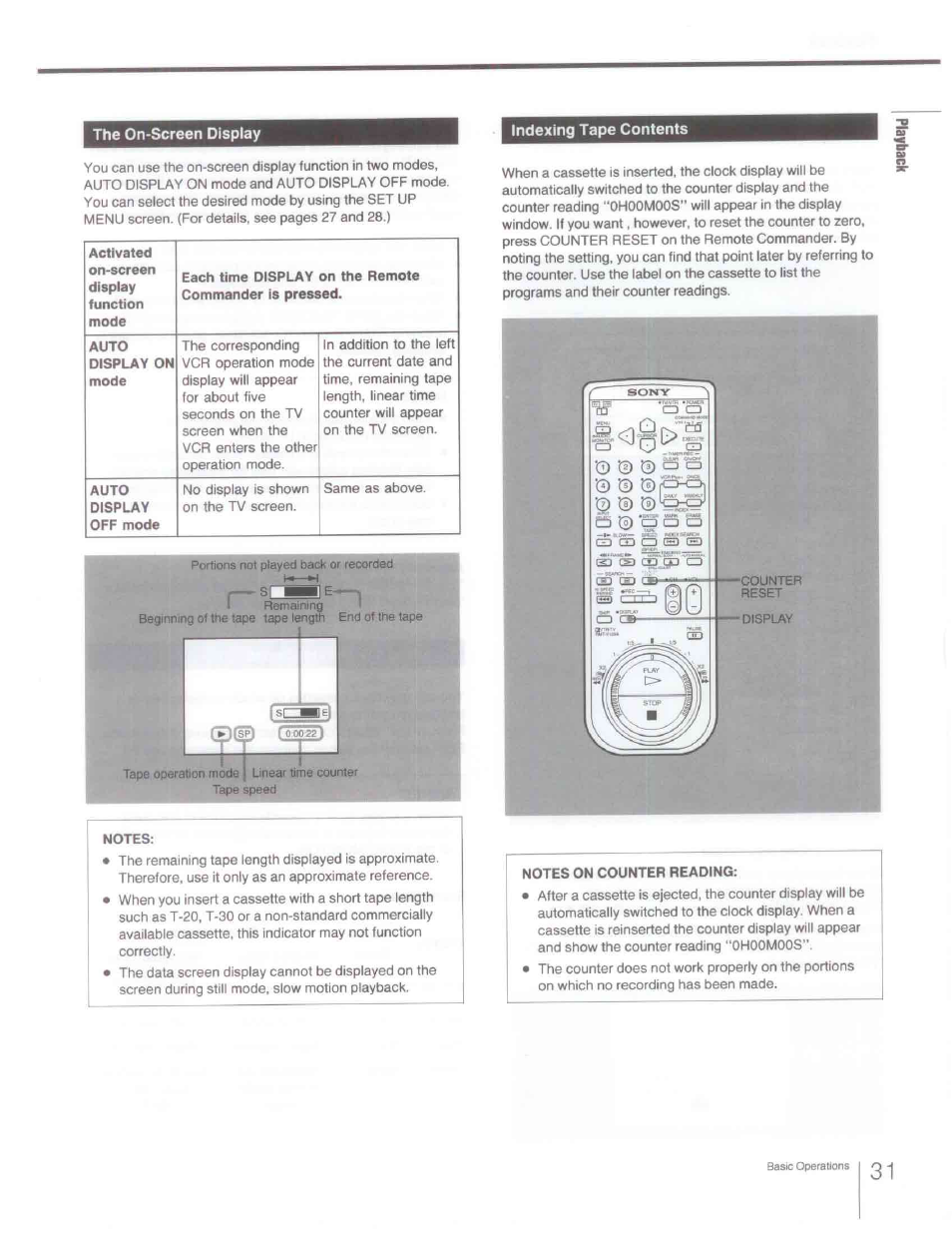 Notes, Notes on counter reading | Sony SLV-R1000 User Manual | Page 31 / 76