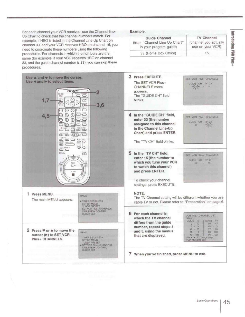 1 press menu, Press execute, Note | 7 when you've finished, press menu to exit | Sony SLV-R1000 User Manual | Page 45 / 76