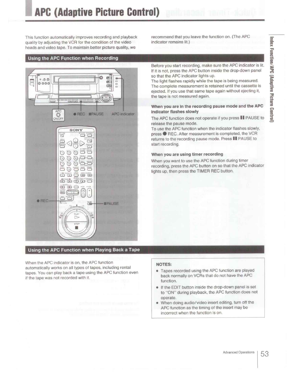 Apc (adaptive picture controi) | Sony SLV-R1000 User Manual | Page 53 / 76