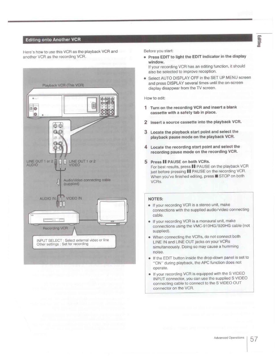 Editing onto another vcr, Editing from another vcr | Sony SLV-R1000 User Manual | Page 57 / 76