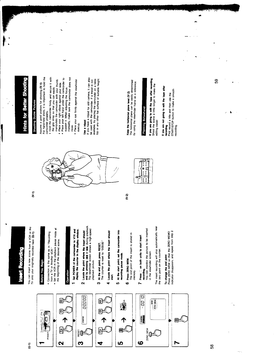 Insari recording, Hints for better shooting, Insert recording | Insari recording hints for better shooting | Sony CCD-TR7 User Manual | Page 29 / 35
