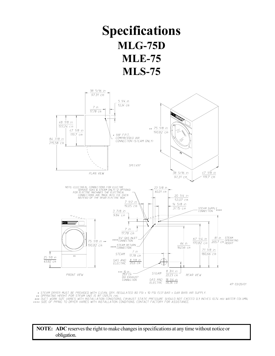 Specifications | American Dryer Corp. ML-75DIII User Manual | Page 11 / 65
