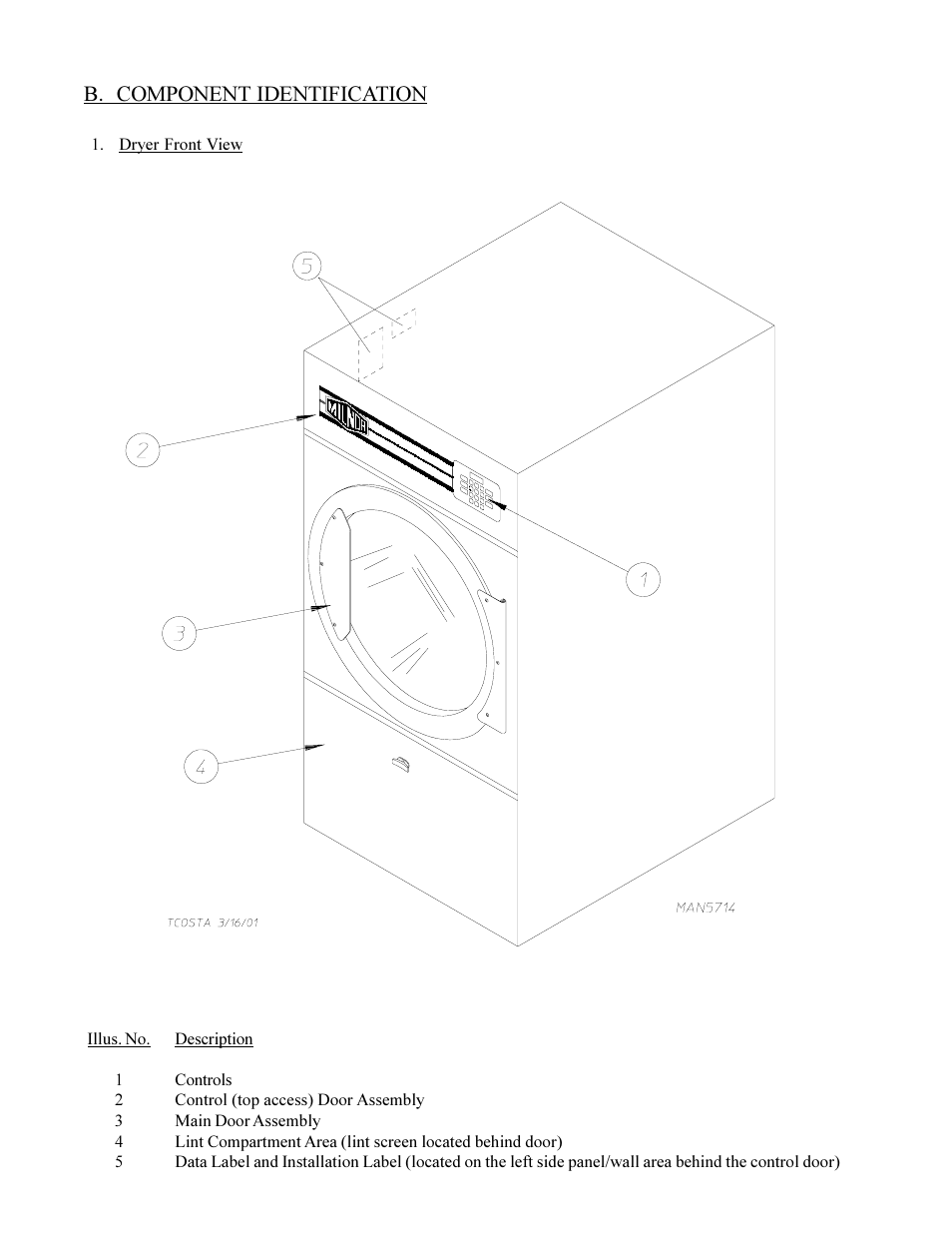 B. component identification | American Dryer Corp. ML-75DIII User Manual | Page 12 / 65