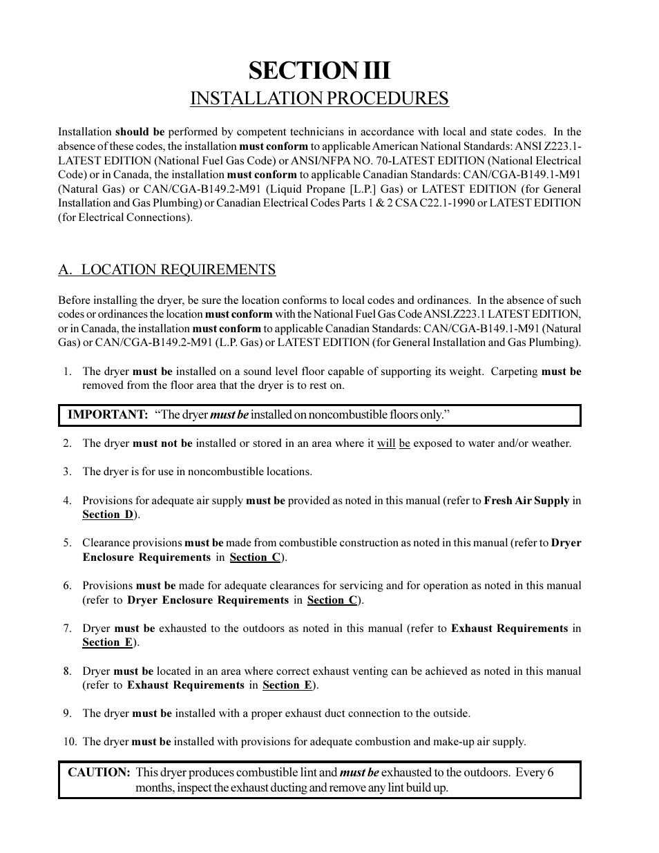 Installation procedures | American Dryer Corp. ML-75DIII User Manual | Page 14 / 65