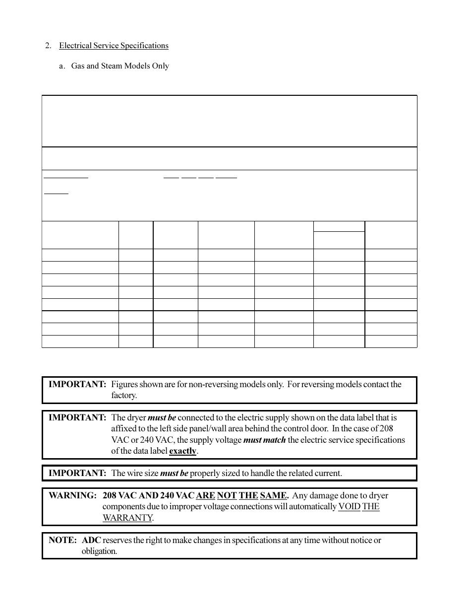 M lg-75 (g, M ls-75 (s, Electrical service specifications (per dryer) | Team | American Dryer Corp. ML-75DIII User Manual | Page 24 / 65
