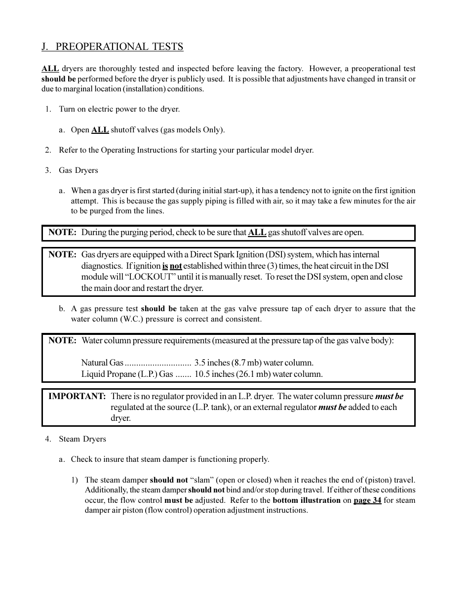 J. preoperational tests | American Dryer Corp. ML-75DIII User Manual | Page 40 / 65