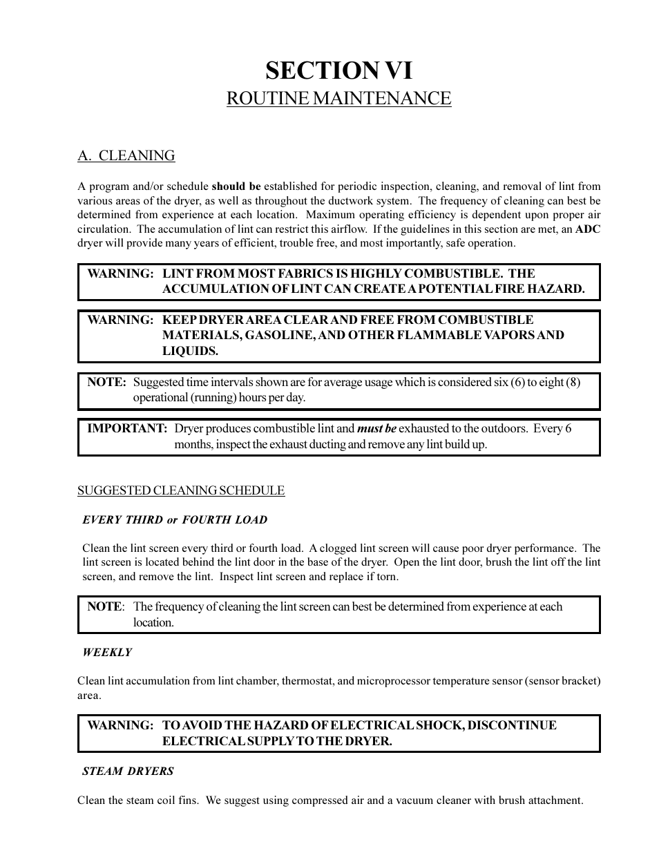 Routine maintenance | American Dryer Corp. ML-75DIII User Manual | Page 47 / 65