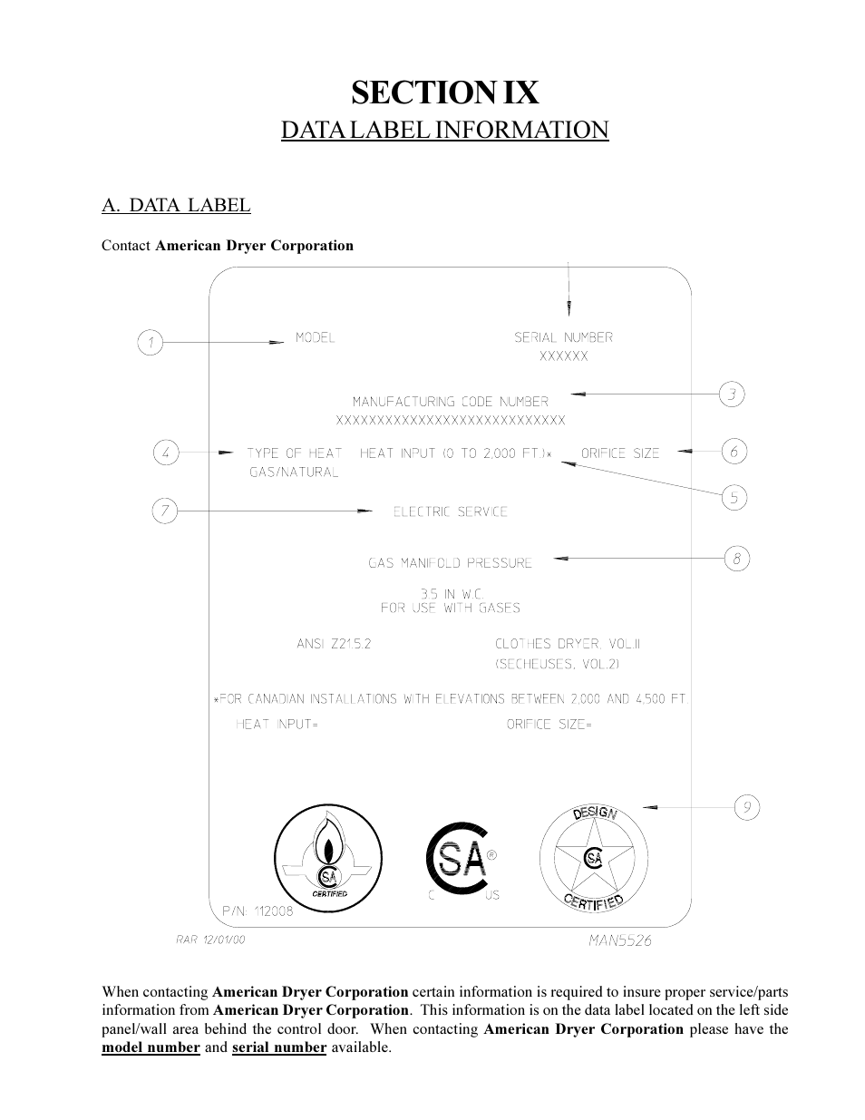 Data label information | American Dryer Corp. ML-75DIII User Manual | Page 53 / 65