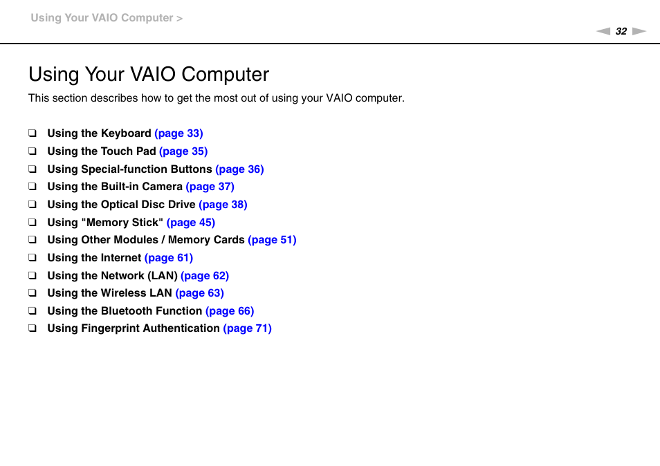 Using your vaio computer | Sony VGN-AW450F User Manual | Page 32 / 172