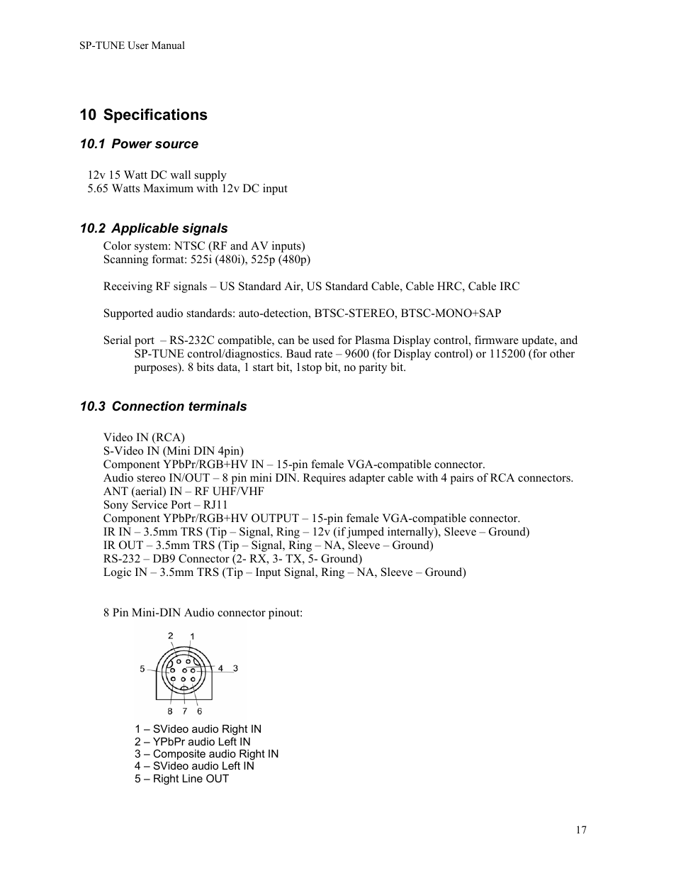 10 specifications | Sony EBS-SP10 User Manual | Page 18 / 20