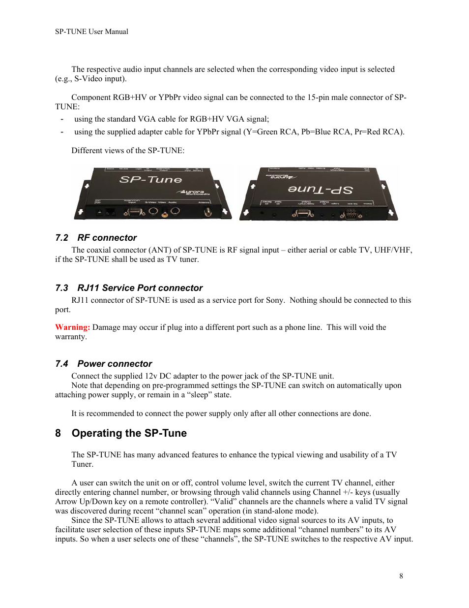 8 operating the sp-tune | Sony EBS-SP10 User Manual | Page 9 / 20