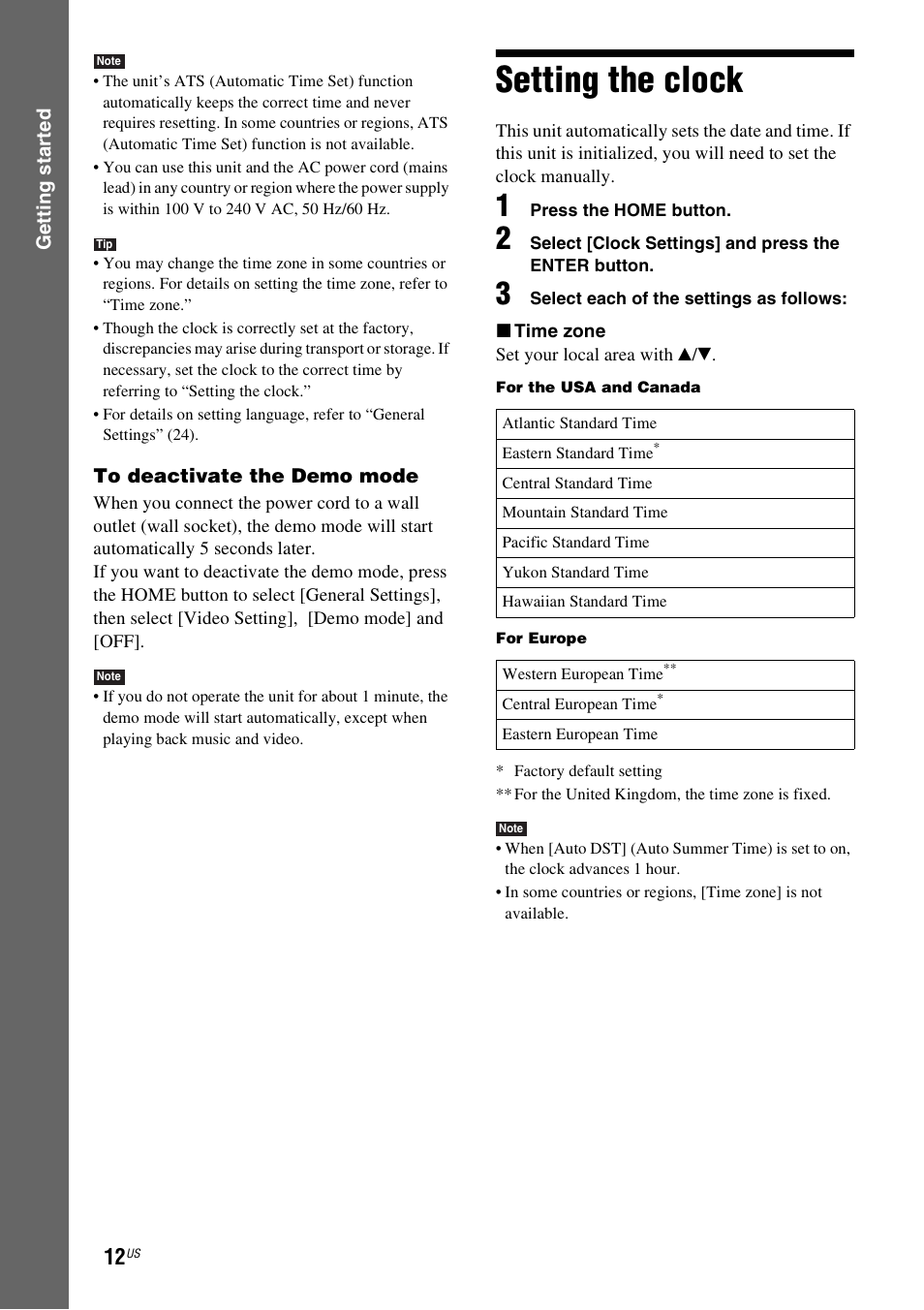 Setting the clock | Sony ICF-CL75IP User Manual | Page 12 / 32