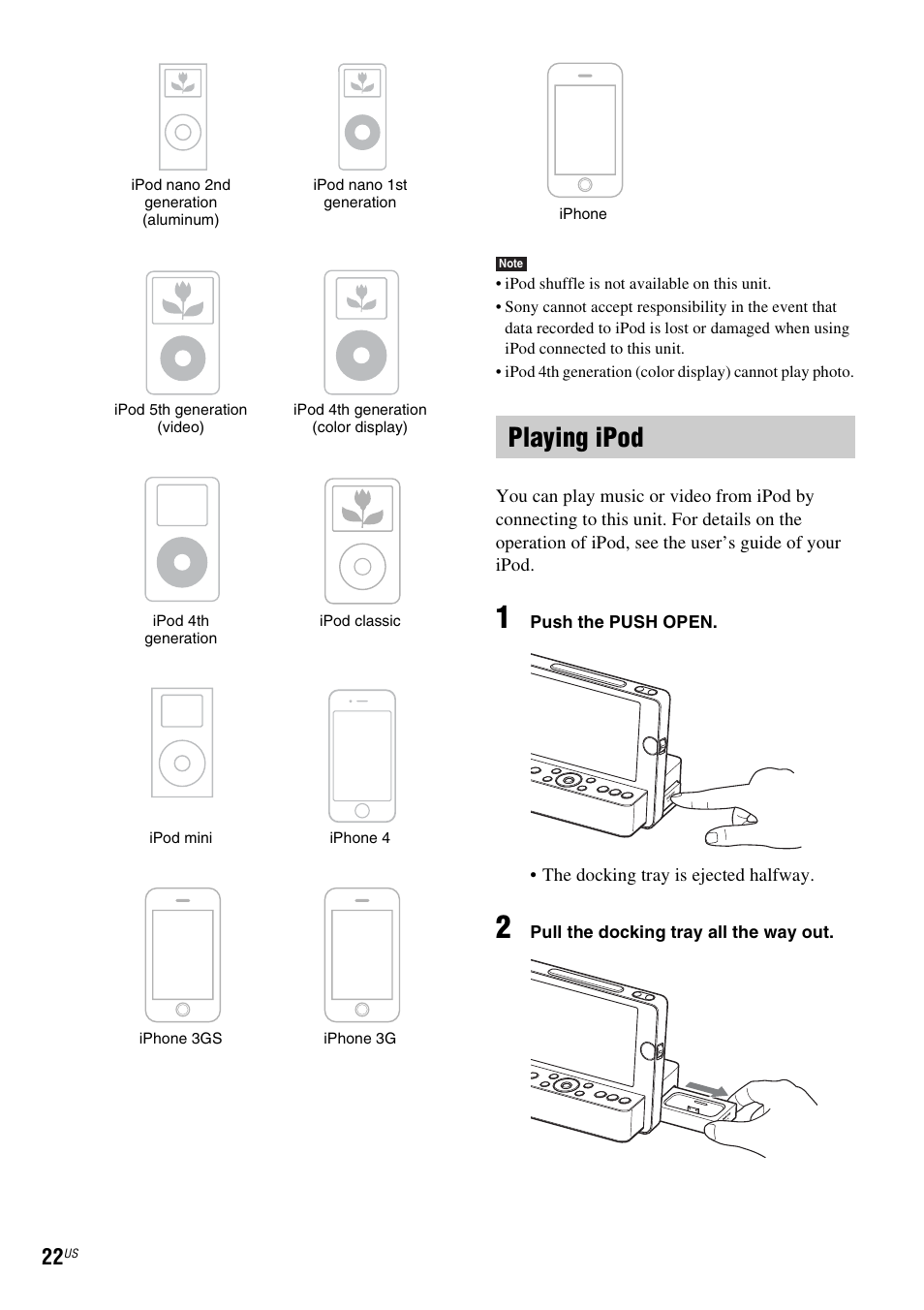 Playing ipod | Sony ICF-CL75IP User Manual | Page 22 / 32