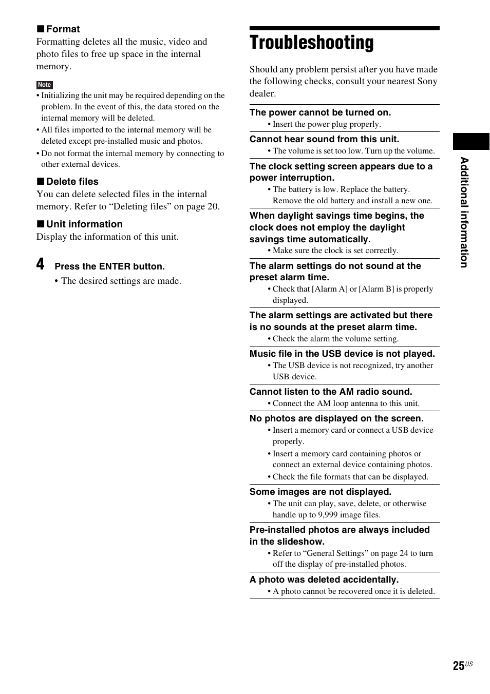 Troubleshooting | Sony ICF-CL75IP User Manual | Page 25 / 32