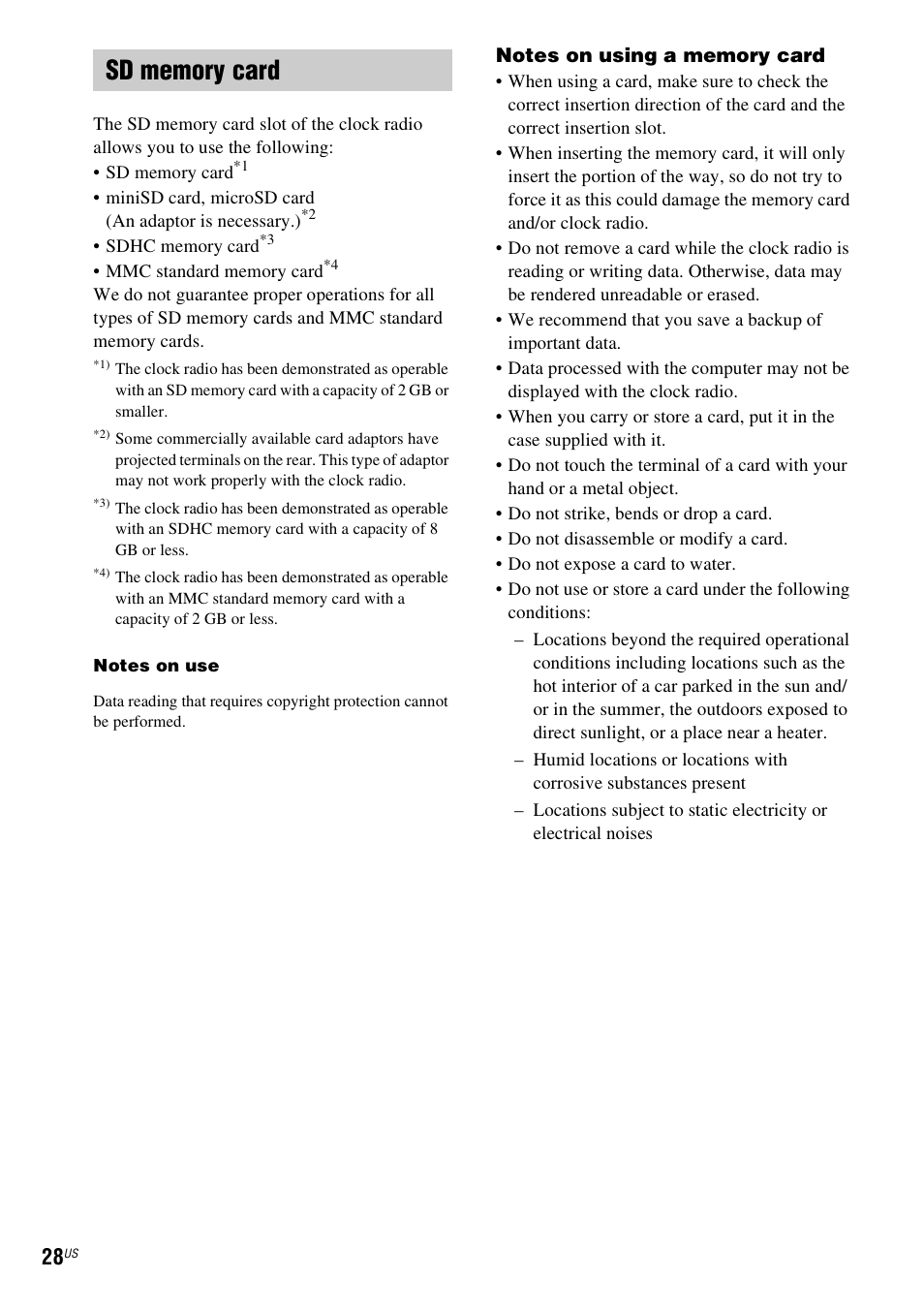 Sd memory card | Sony ICF-CL75IP User Manual | Page 28 / 32