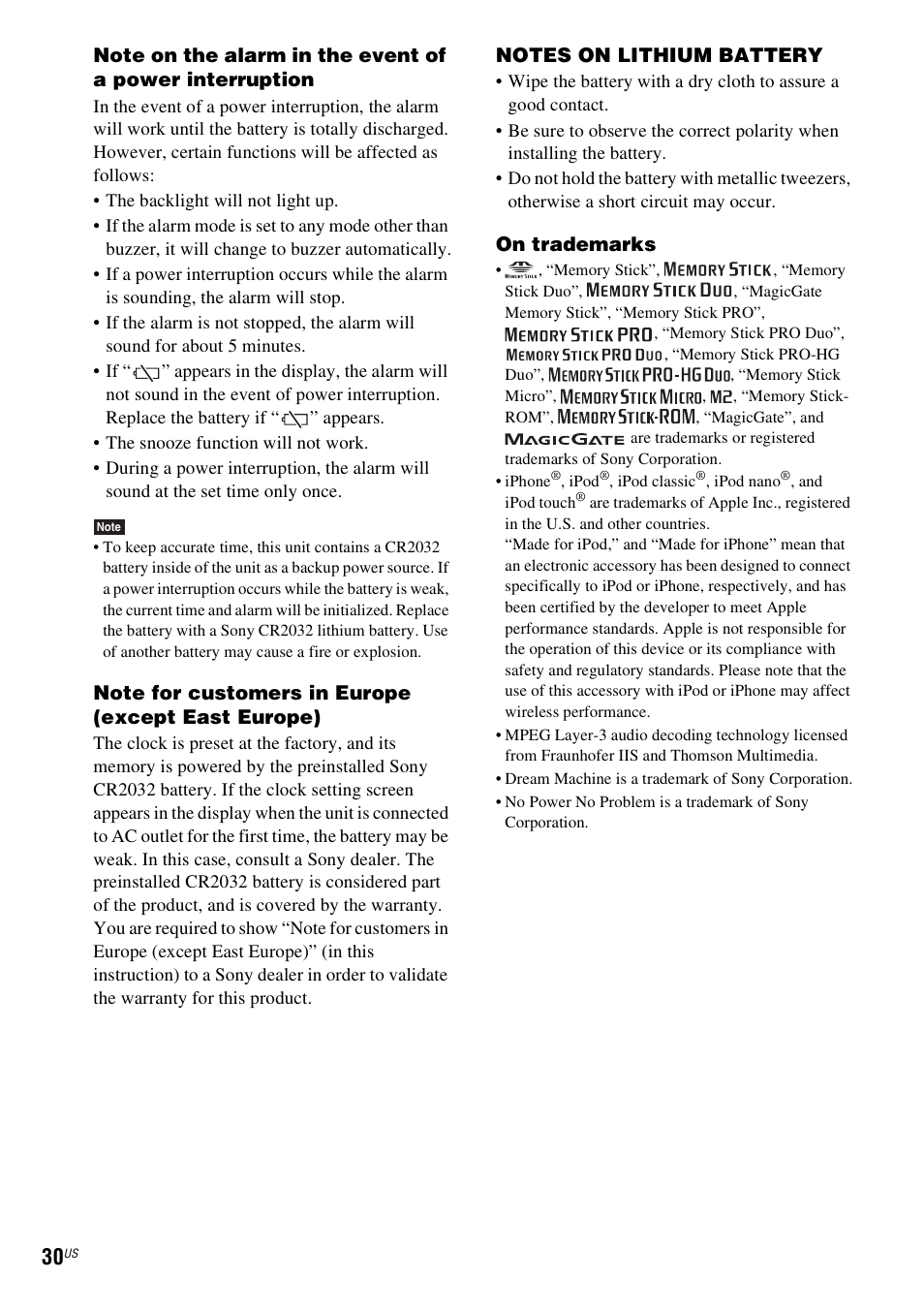 Sony ICF-CL75IP User Manual | Page 30 / 32