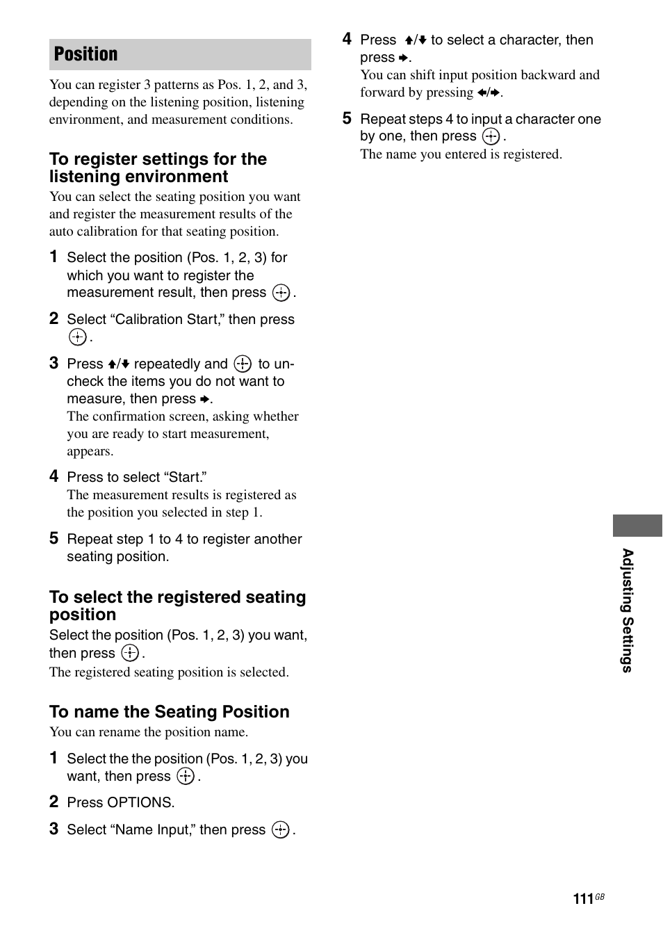 Position | Sony STR-DA4600ES User Manual | Page 111 / 170