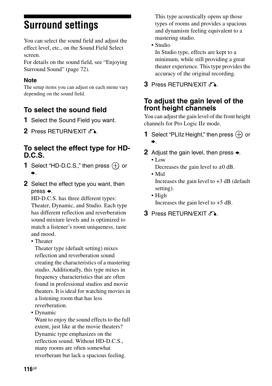 Surround settings | Sony STR-DA4600ES User Manual | Page 116 / 170