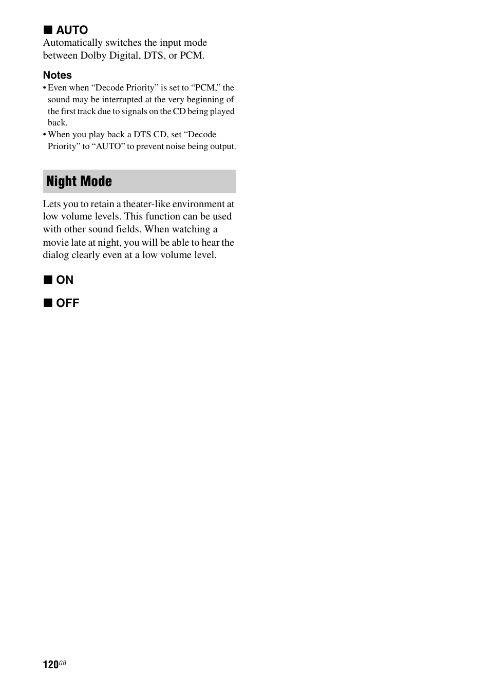 Night mode | Sony STR-DA4600ES User Manual | Page 120 / 170