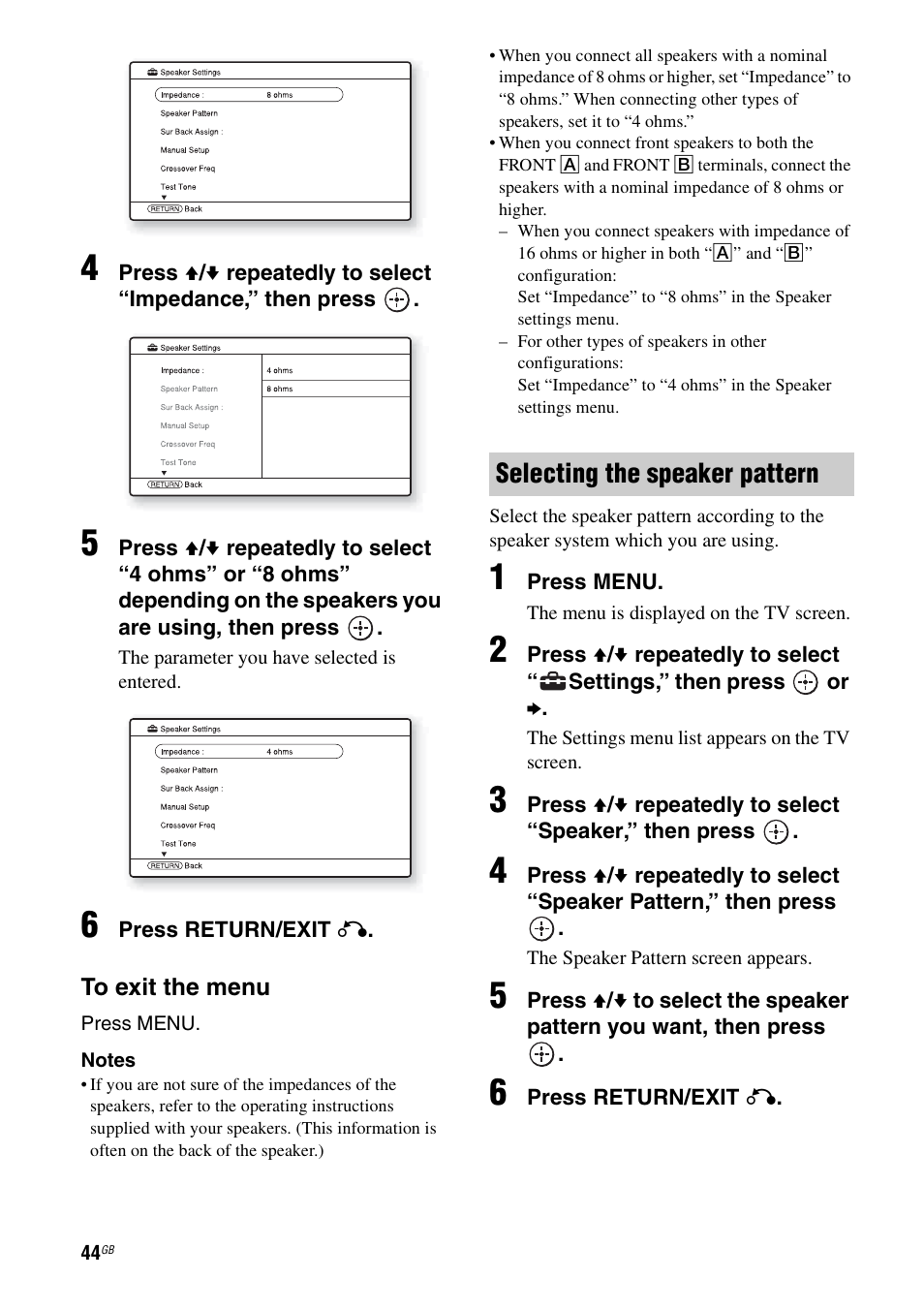 Selecting the speaker pattern | Sony STR-DA4600ES User Manual | Page 44 / 170