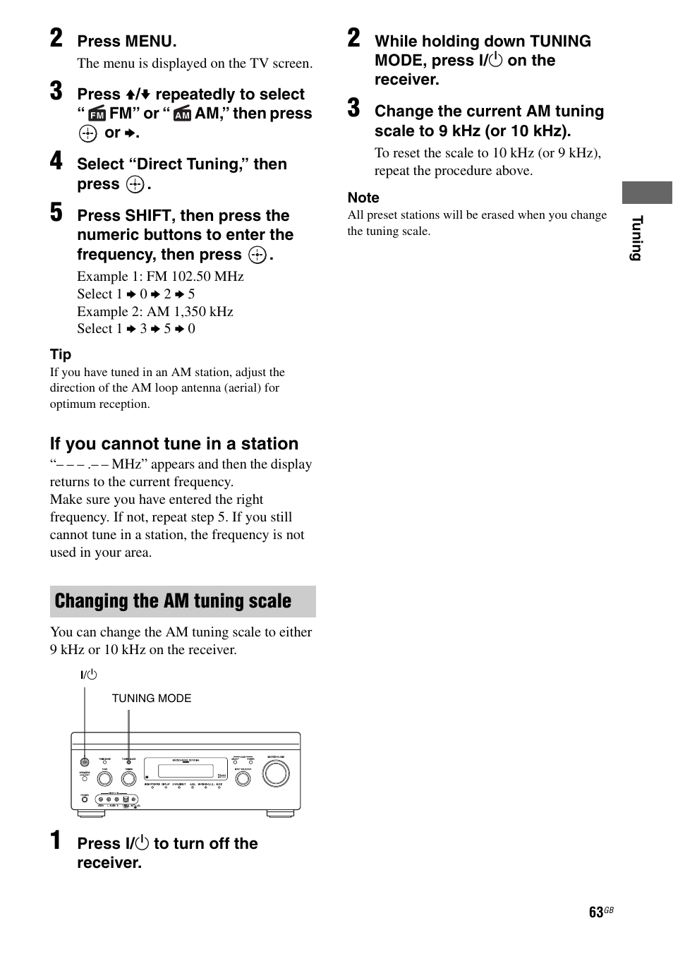 Changing the am tuning scale | Sony STR-DA4600ES User Manual | Page 63 / 170