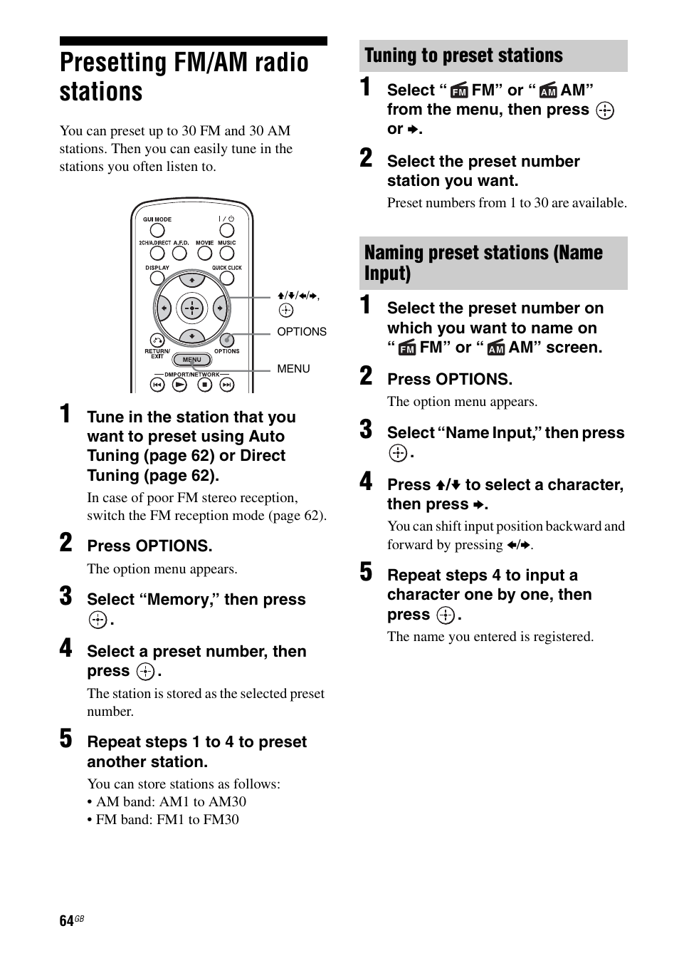 Presetting fm/am radio stations | Sony STR-DA4600ES User Manual | Page 64 / 170