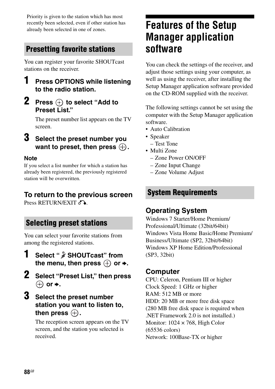 Features of the setup manager application software, Features of the setup manager application, Software | Sony STR-DA4600ES User Manual | Page 88 / 170