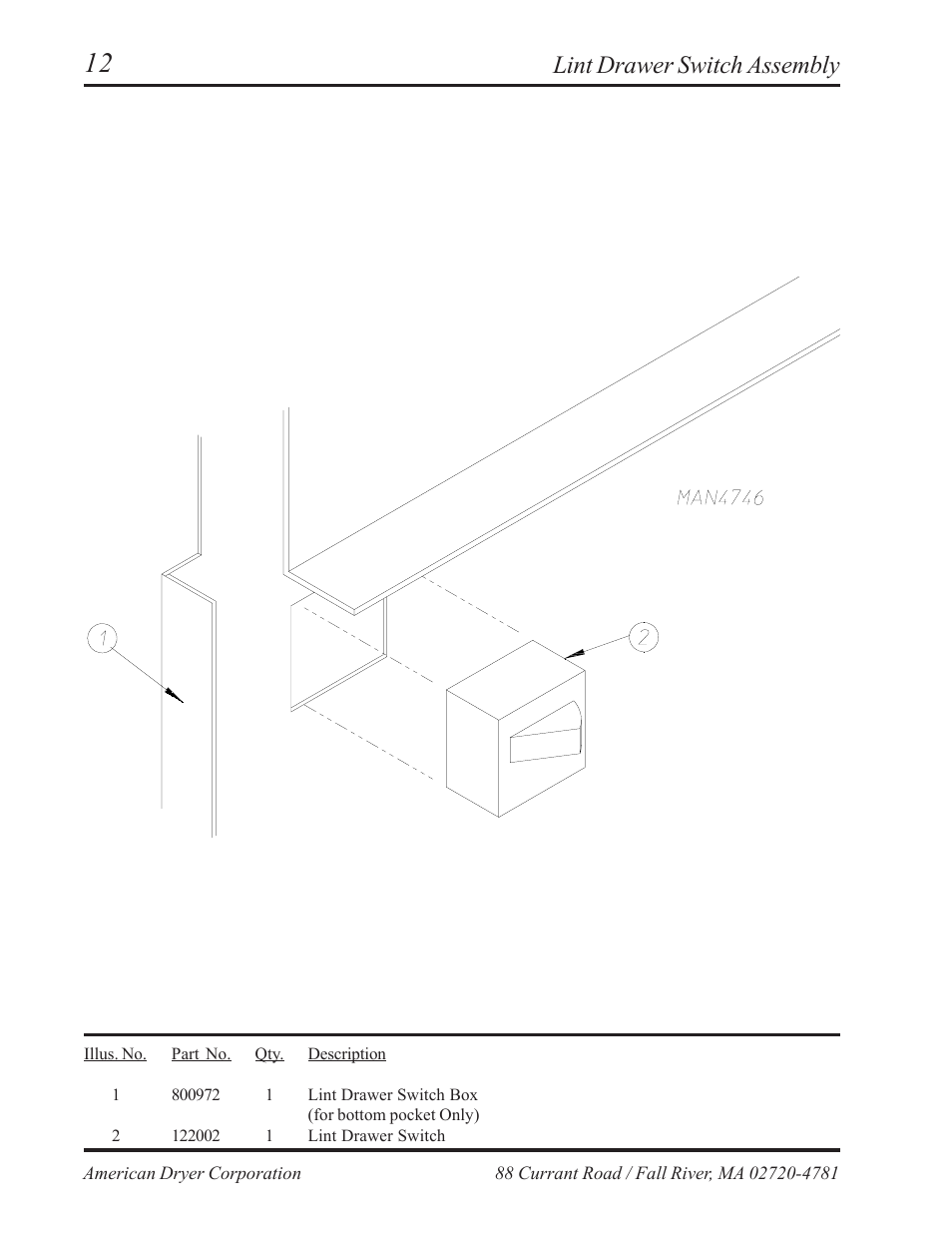 Lint drawer switch assembly | American Dryer Corp. AD-236 User Manual | Page 14 / 33