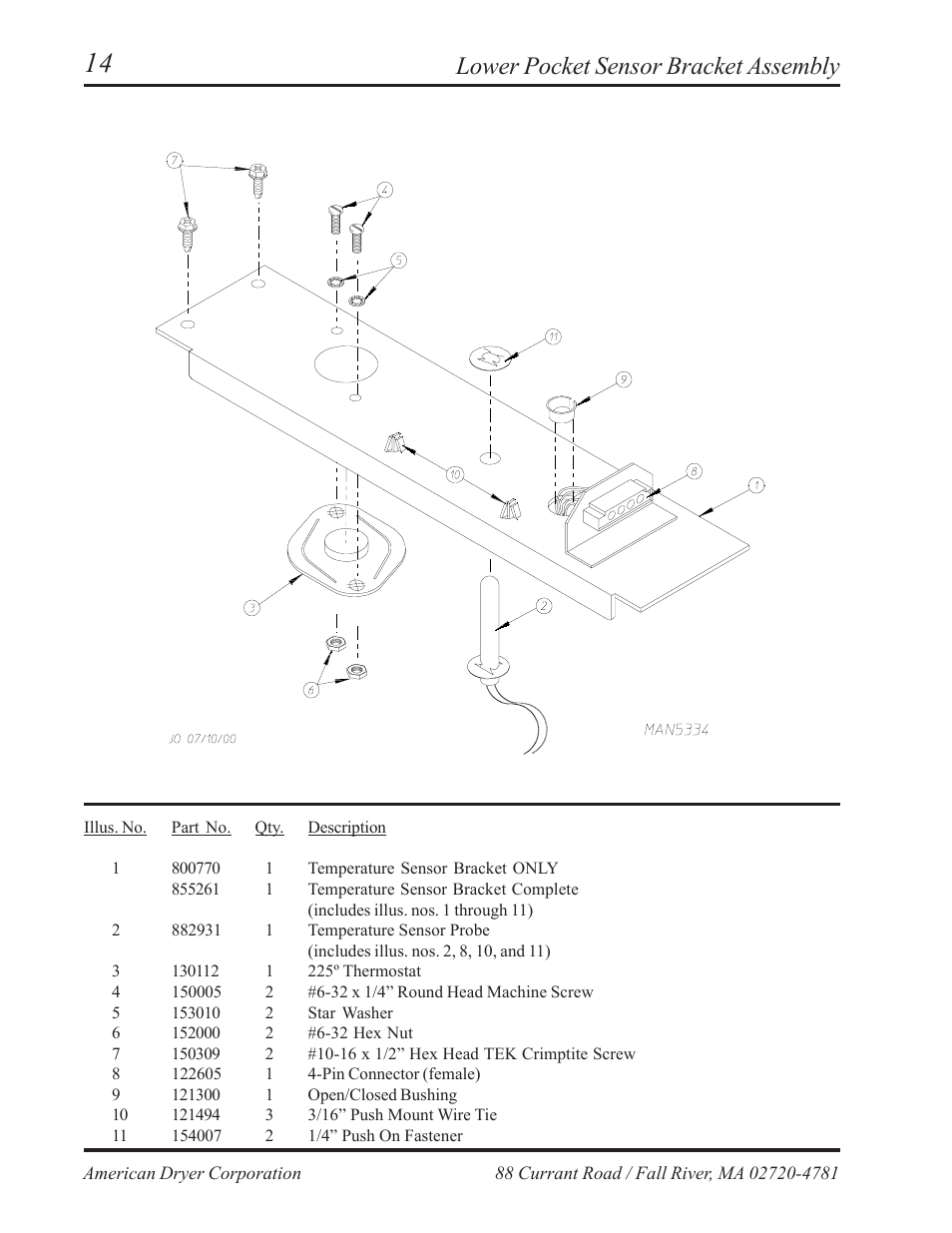 Lower pocket sensor bracket assembly | American Dryer Corp. AD-236 User Manual | Page 16 / 33