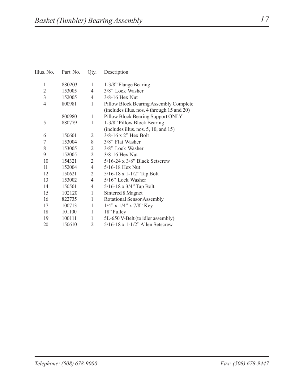 Basket (tumbler) bearing assembly | American Dryer Corp. AD-236 User Manual | Page 19 / 33