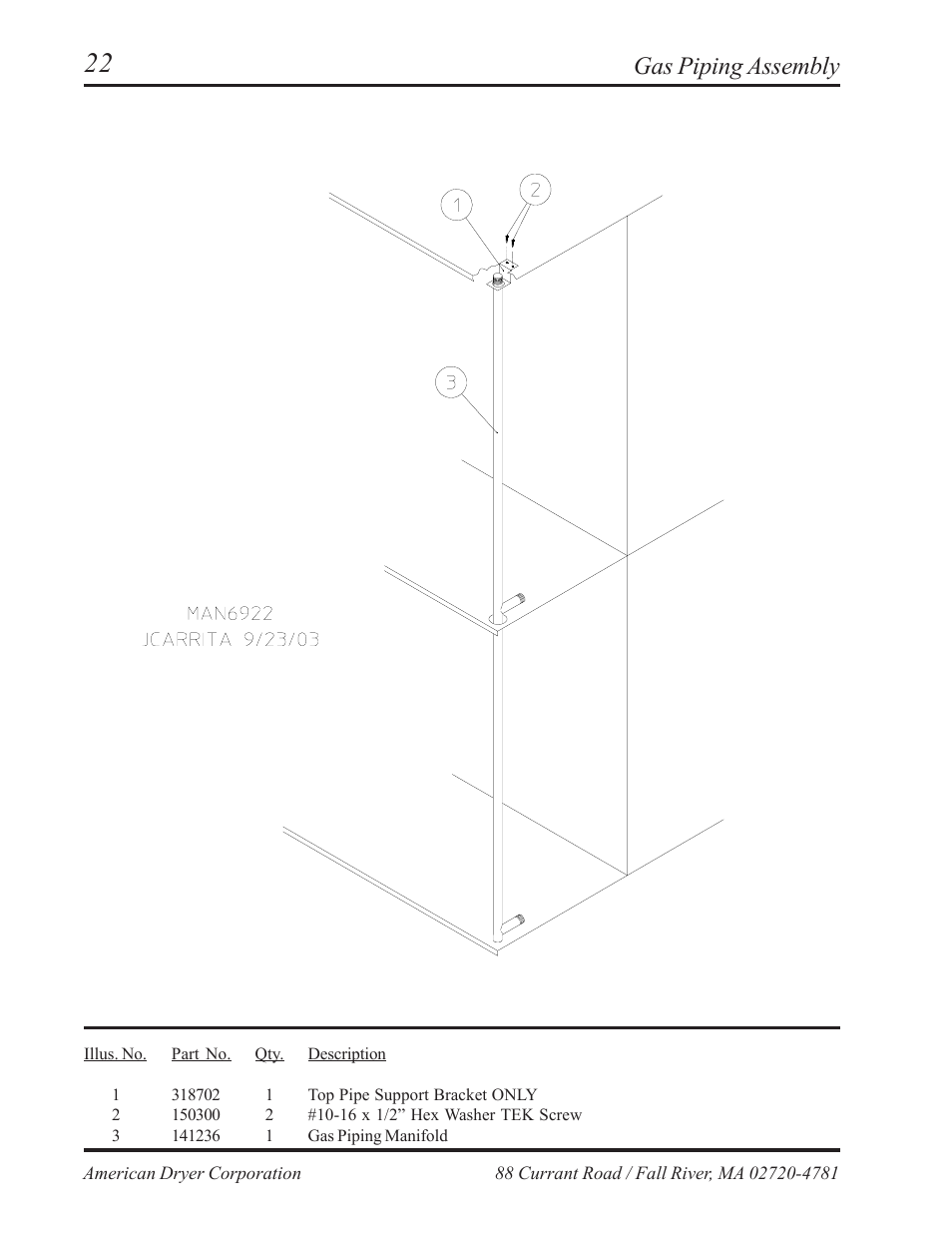 Gas piping assembly | American Dryer Corp. AD-236 User Manual | Page 24 / 33