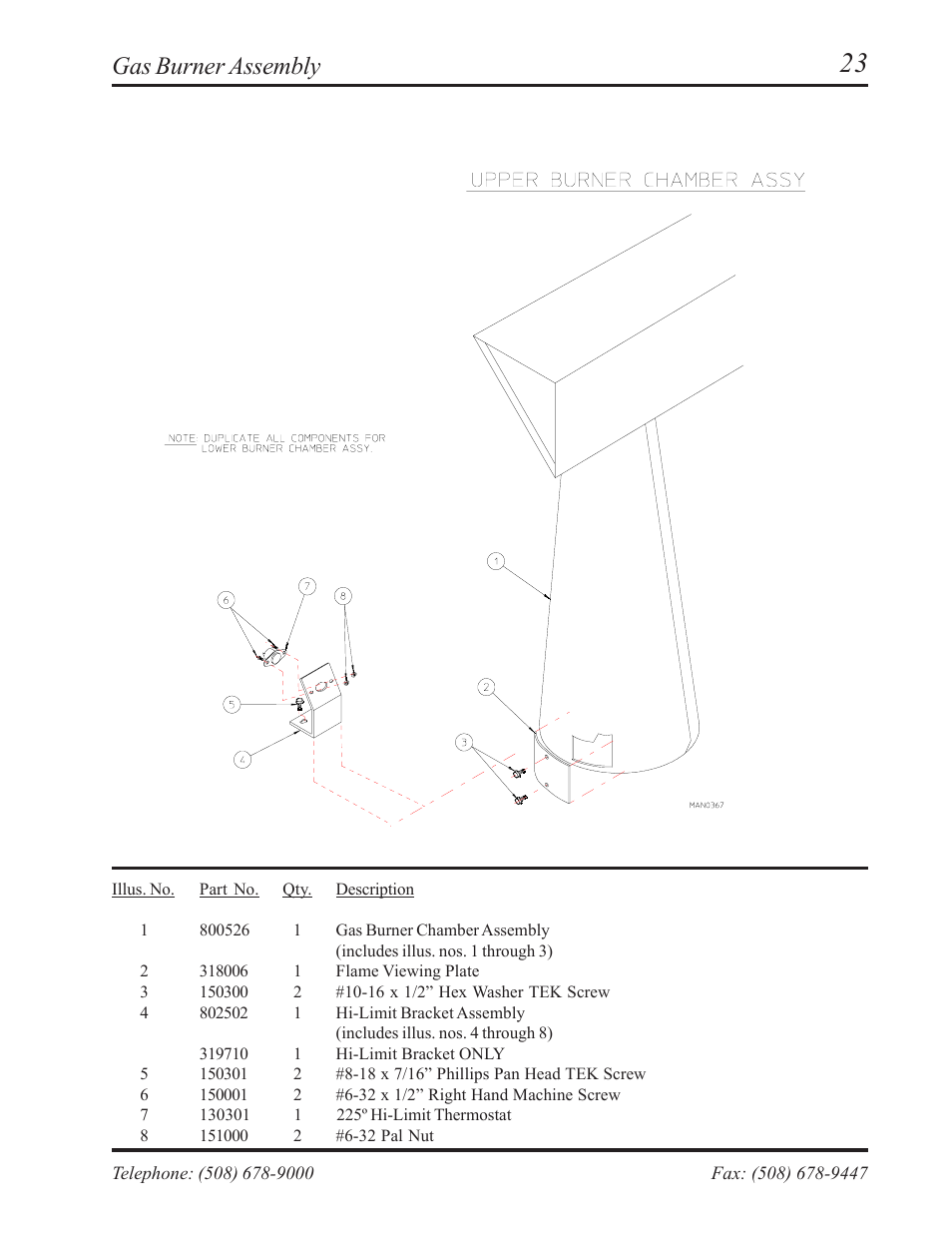 Gas burner assembly | American Dryer Corp. AD-236 User Manual | Page 25 / 33