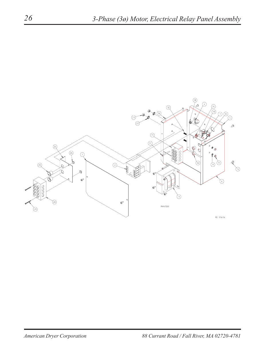 Phase (3ø) motor, electrical relay panel assembly | American Dryer Corp. AD-236 User Manual | Page 28 / 33