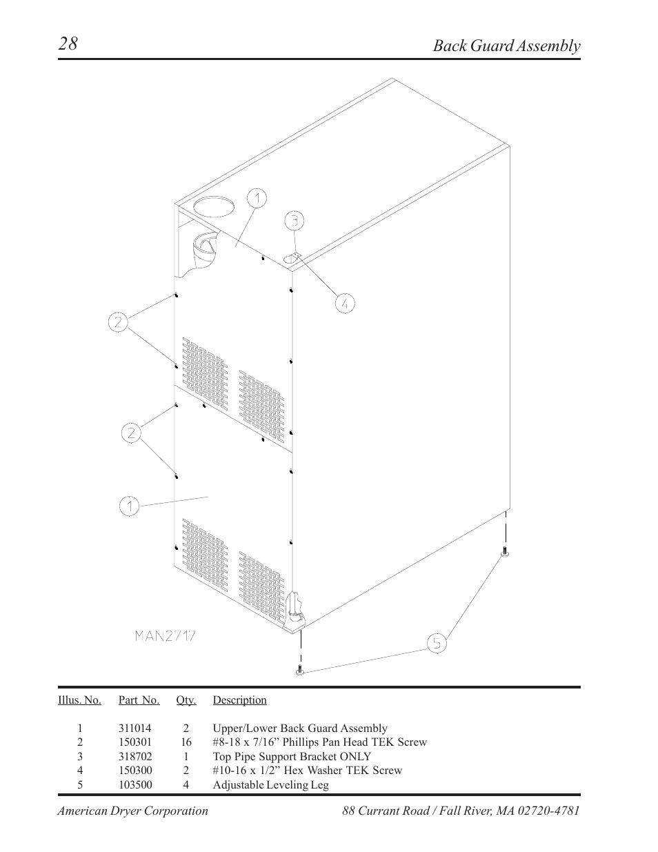 Back guard assembly | American Dryer Corp. AD-236 User Manual | Page 30 / 33