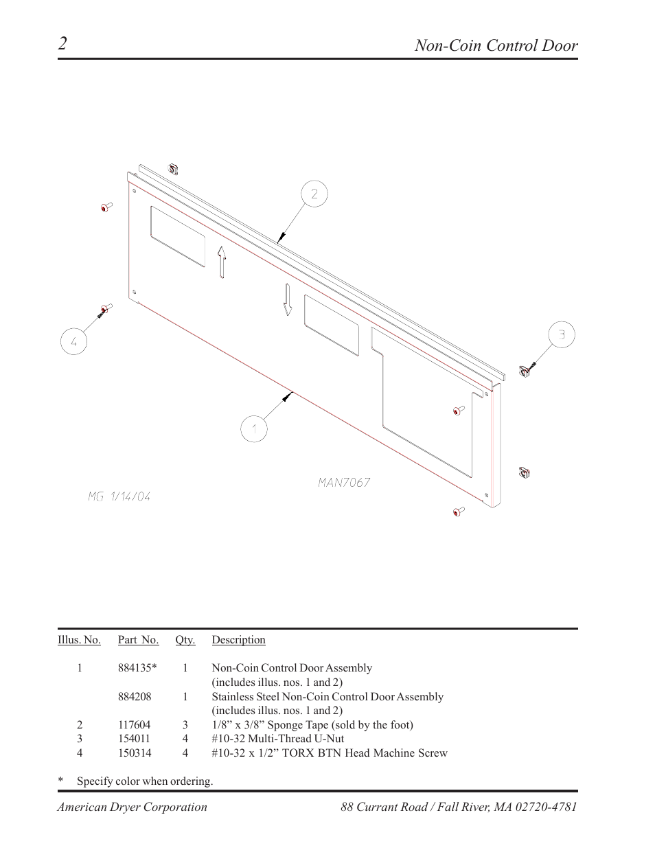 Non-coin control door | American Dryer Corp. AD-236 User Manual | Page 4 / 33