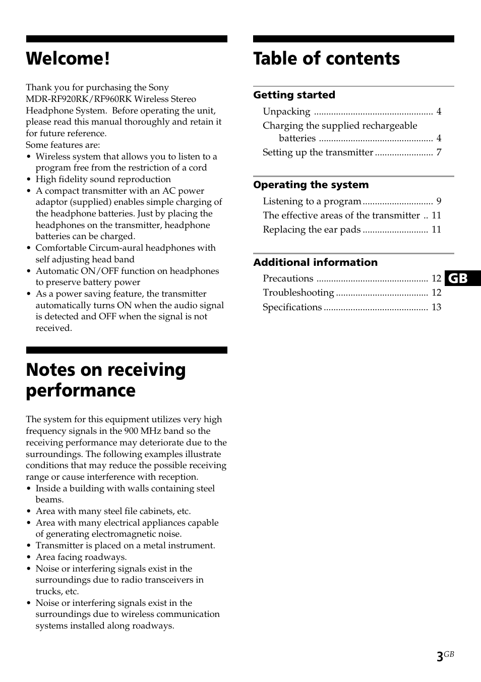 Sony TMR-RF960R User Manual | Page 3 / 40