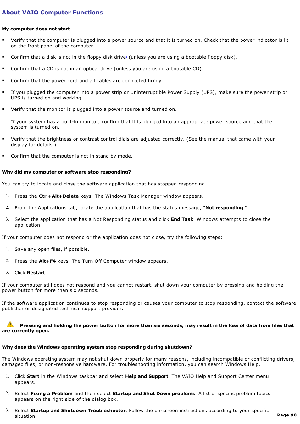 About vaio computer functions | Sony PCV-RS220 User Manual | Page 90 / 114