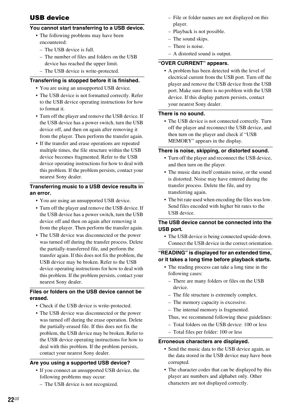 Usb device | Sony CDP-CE500 User Manual | Page 22 / 24