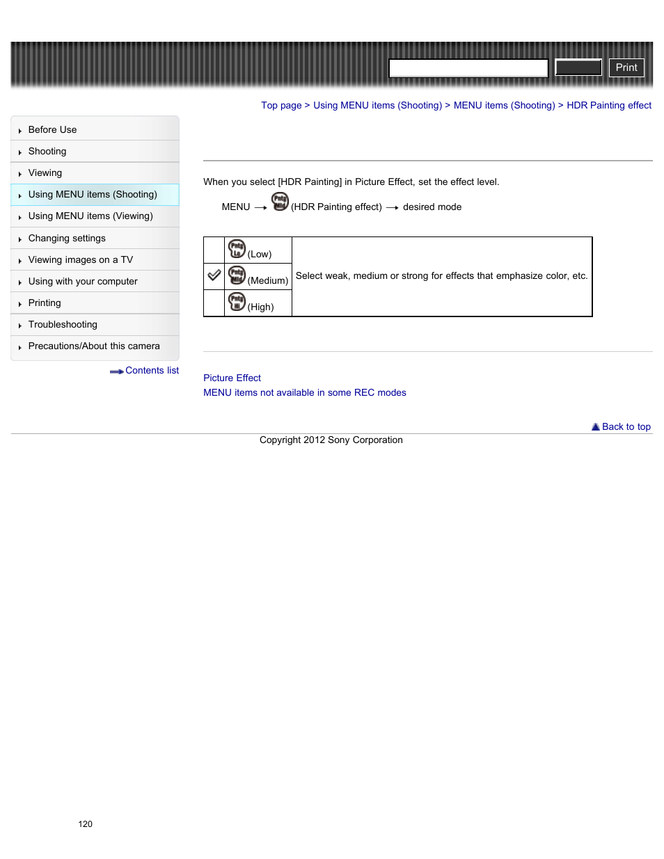 Hdr painting effect, Cyber-shot user guide | Sony DSC-HX200V User Manual | Page 129 / 297