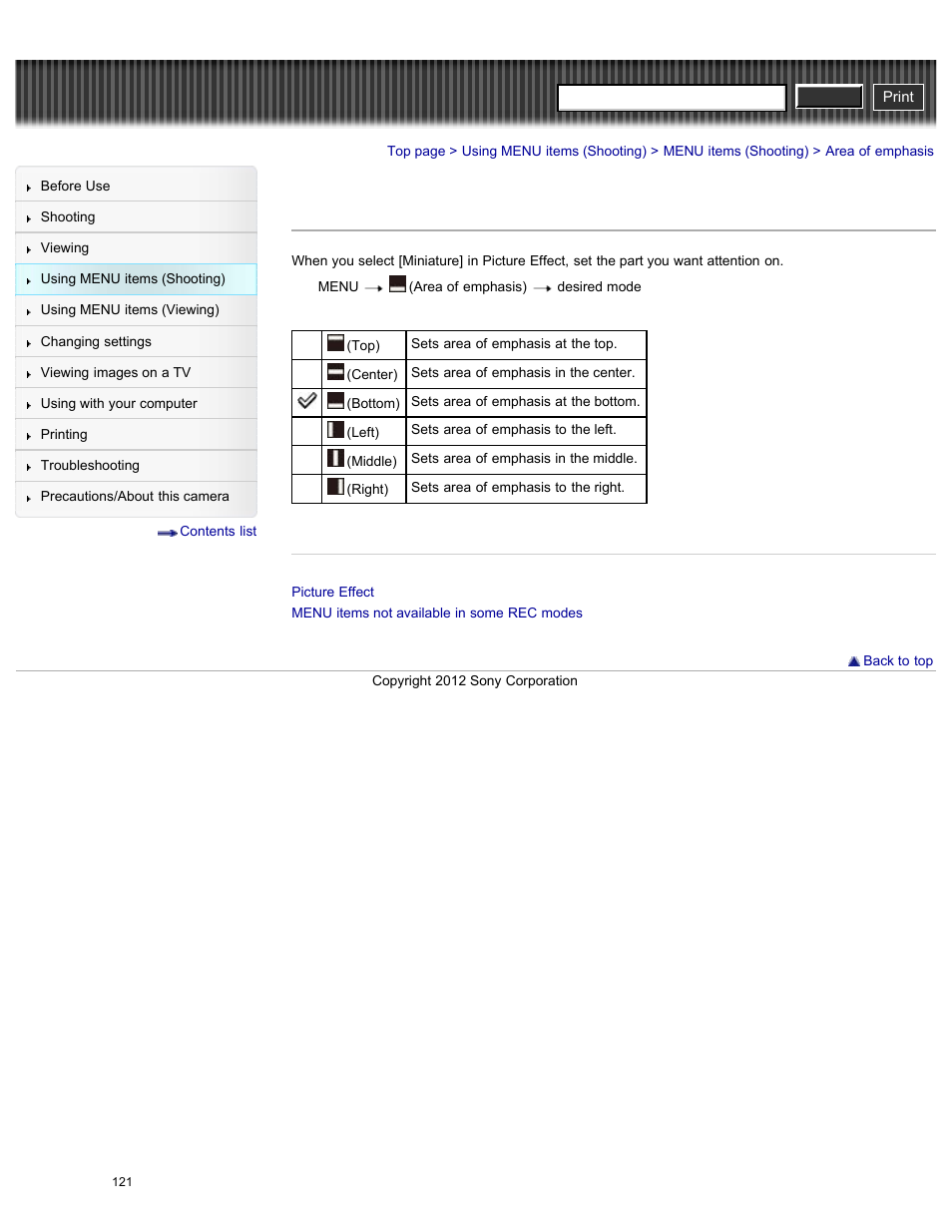 Area of emphasis, Cyber-shot user guide | Sony DSC-HX200V User Manual | Page 130 / 297