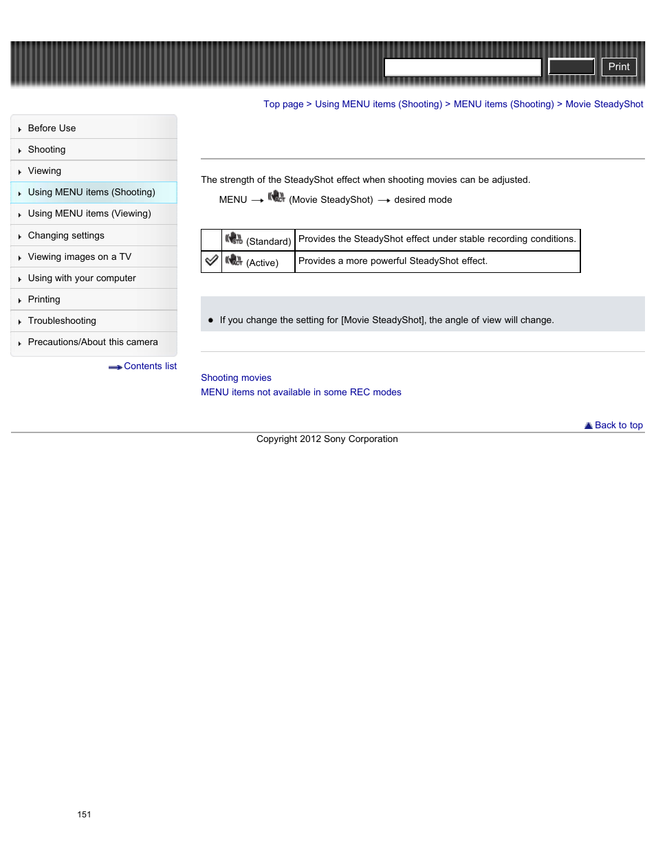 Movie steadyshot, Cyber-shot user guide | Sony DSC-HX200V User Manual | Page 160 / 297