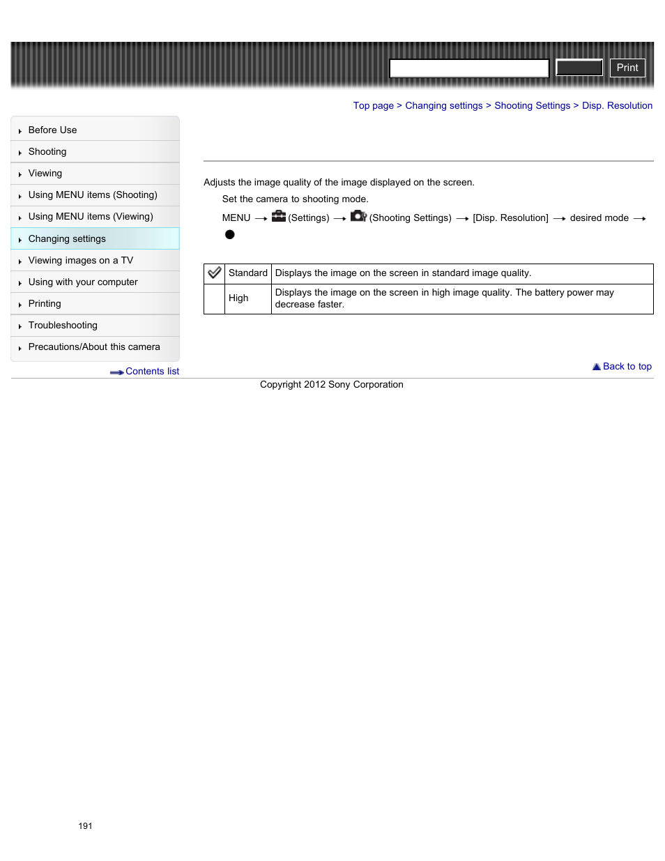 Disp. resolution, Cyber-shot user guide | Sony DSC-HX200V User Manual | Page 200 / 297