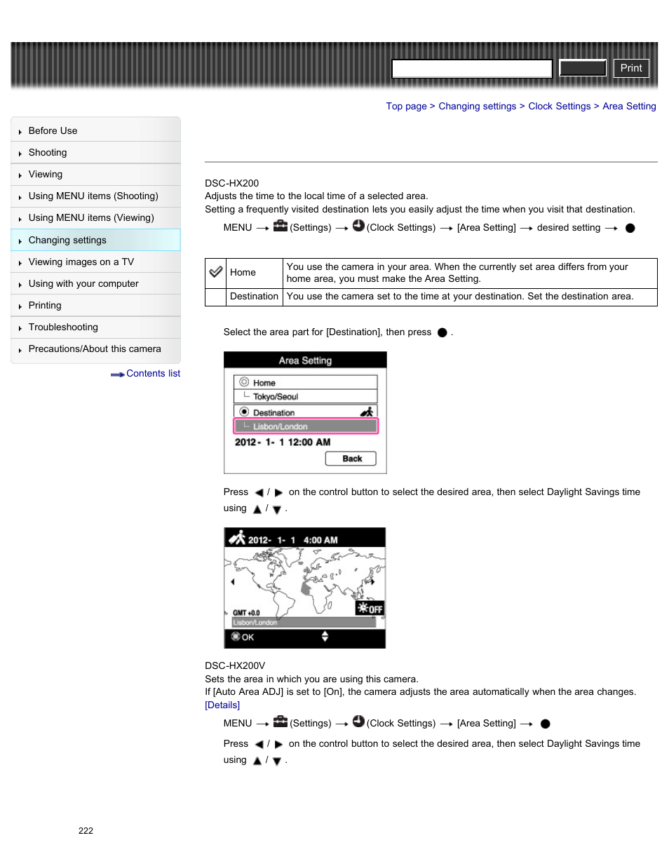 Area setting, Cyber-shot user guide | Sony DSC-HX200V User Manual | Page 231 / 297